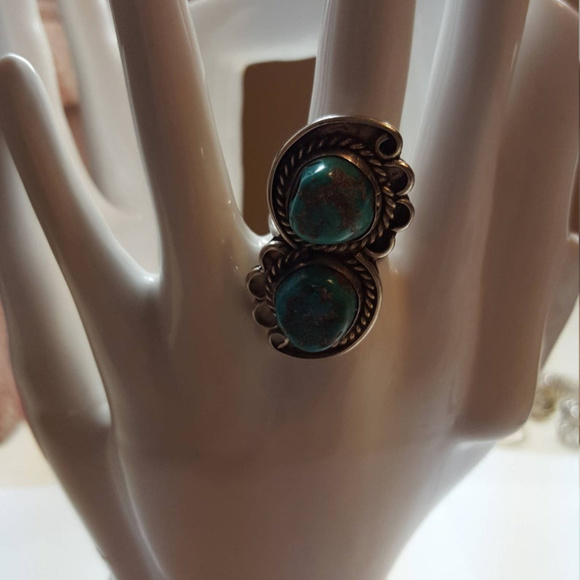Antique Navajo Ring Size 7 Sterling Turquoise - Picture 6 of 10